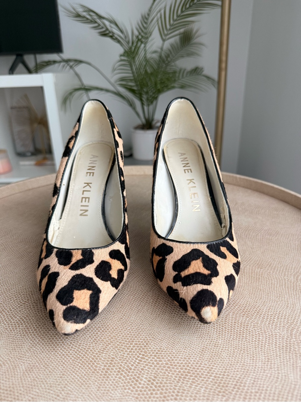Anne Klein Leopard-Print Pointed Toe Pumps - Black & Tan